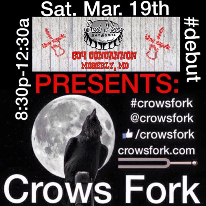 CrowsFork's tweet image. Just Announced! #crowsfork 3.19.16 #debut #budsplace #moberlymo #band #live