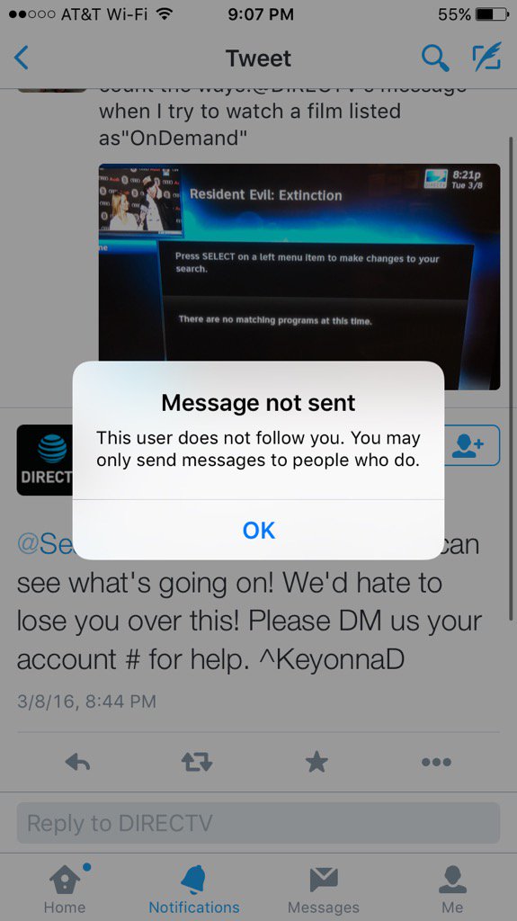 Seanstir's tweet photo. @DIRECTV I tried to DM you but received this message: https://t.co/jpVlenuOaI
