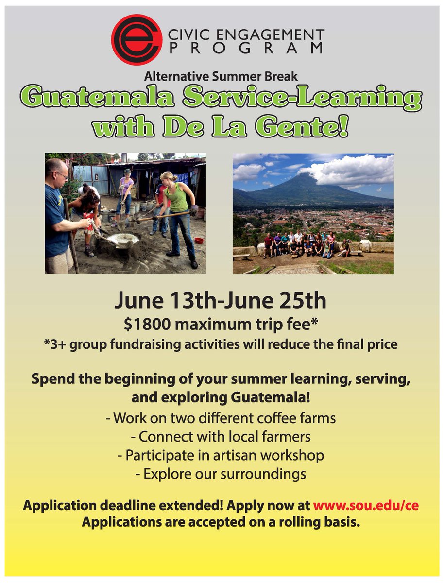 SOU_StudentLife's tweet photo. Applications for Guatemala are still being accepted! Contact lunds@sou.edu or @daveym@sou.edu with questions! https://t.co/AuW3RFJmDk