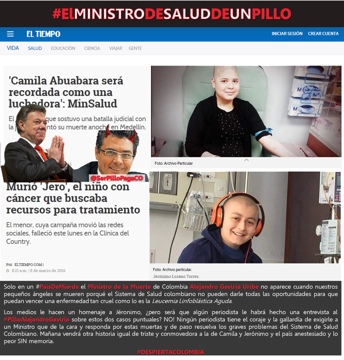 SerPilloPagaCO's tweet photo. Solo un #PaisDeMierda llora a #LetsGoHero sin acordarse de nuestra joven @labuabara quién fue condenada x @agaviriau https://t.co/SHXiTHPBjQ