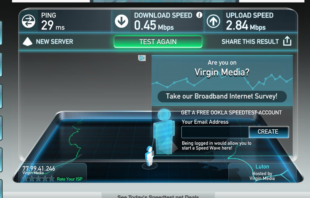 DadsPaperPlane's tweet photo. New day, same speed on 100mbps #virginmedia #broadband with no #customerservice look for options #bt #sky #talktalk https://t.co/V5v7SJ8iwU