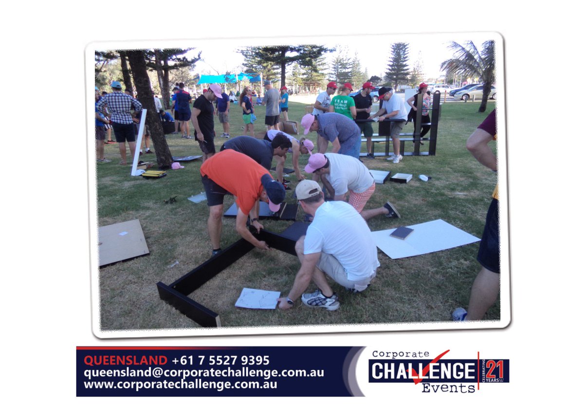 CorpChallenge1's tweet photo. And the race to build the best furniture item is on. #ccqld #flatpackfrenzy @MCRlaw https://t.co/d8nUiwrcVr https://t.co/ydfDXHvrOF
