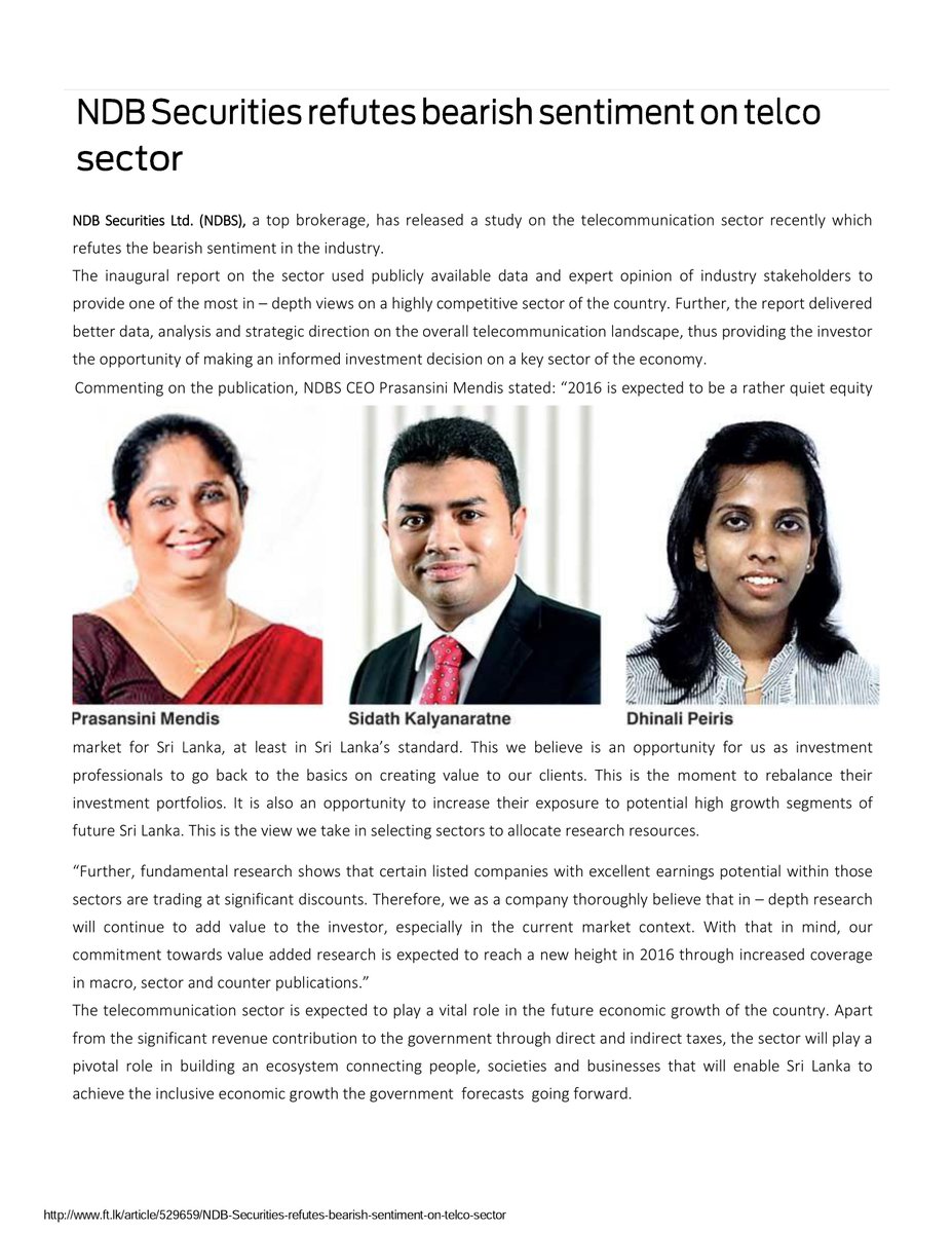 NDBSecurities's tweet image. Wide spread publicity for Telco sector report of #NDBSecurities !!
#DailyFt #DailyNews #Island