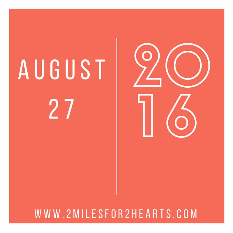 2Miles2Hearts's tweet photo. Mark your calendars! This year's race is confirmed for Saturday, 8/27. https://t.co/bq2MvYyDhD
