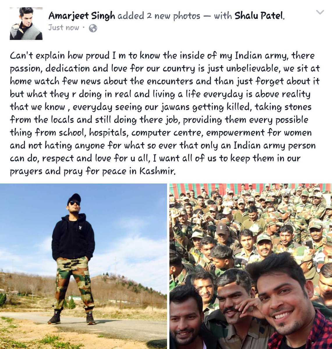 KunwarAmarFc's tweet photo. Rightly said @kunwar_amar16  We are safe coz of the sacrifices made by the #IndianArmy and their families #Respect https://t.co/fcnkexzTjK