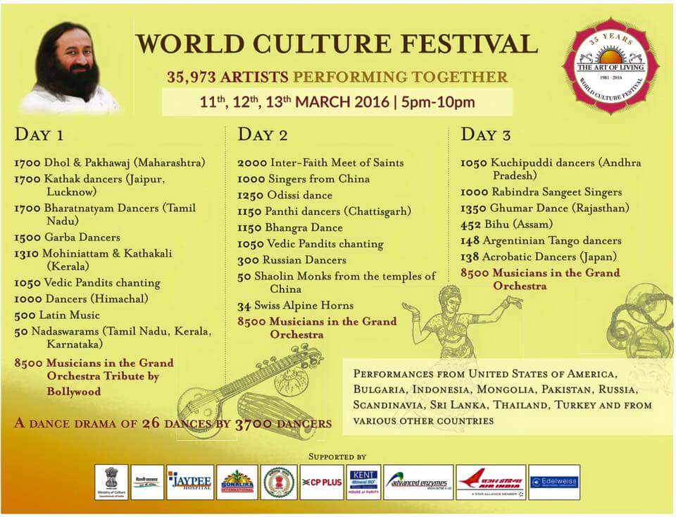 SriSriNow's tweet photo. 155 Countries, 35,973 Artists, 3.5 million Guests
Come, be a part of this historic event with @SriSri @WCF2016 https://t.co/4NeJdQkLT4