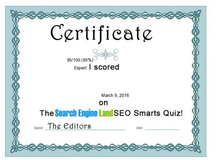 DigiVishal's tweet photo. I scored 95/100 on Test Your #SEO Smarts w/@SEngineLand & @stonetemple! https://t.co/jtMDcA1FMT #SELQ https://t.co/mjwXOVl3zl