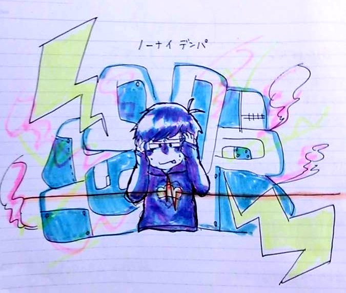 moratorimatsu's tweet photo. 蛍光ペン（ピンク青オレンジ黄）で塗るのにイッチー描いたの間違えたなあと思った……………… https://t.co/B5kacRbSS3