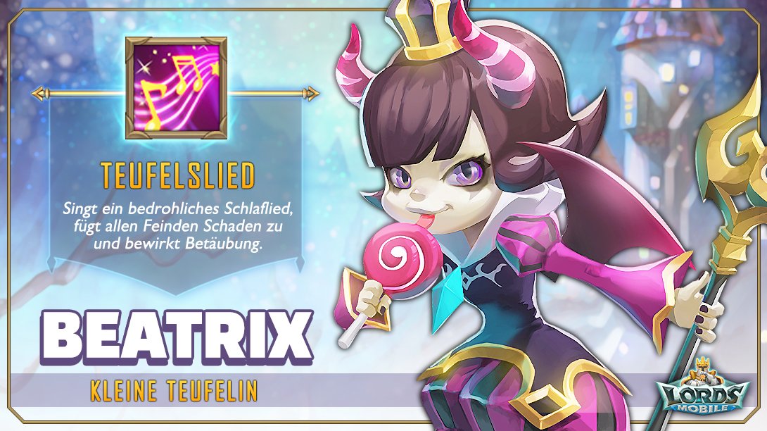 LordsMobileDE's tweet photo. ☆Hero Spotlight☆
Beatrix ist klein, aber teuflisch. #LordsMobile #DE #mobilegame #Spiel #iOS #Android #comingsoon https://t.co/zElkczEie9