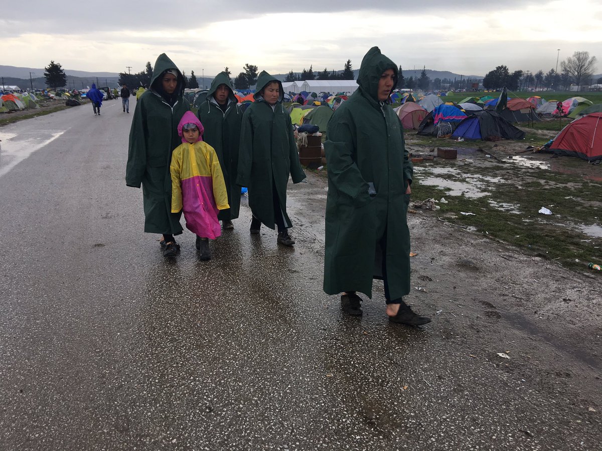 Rain at Idomeni border camp making life miserable for 13K trapped asylum seekers &amp; migrants as Balkan borders close.