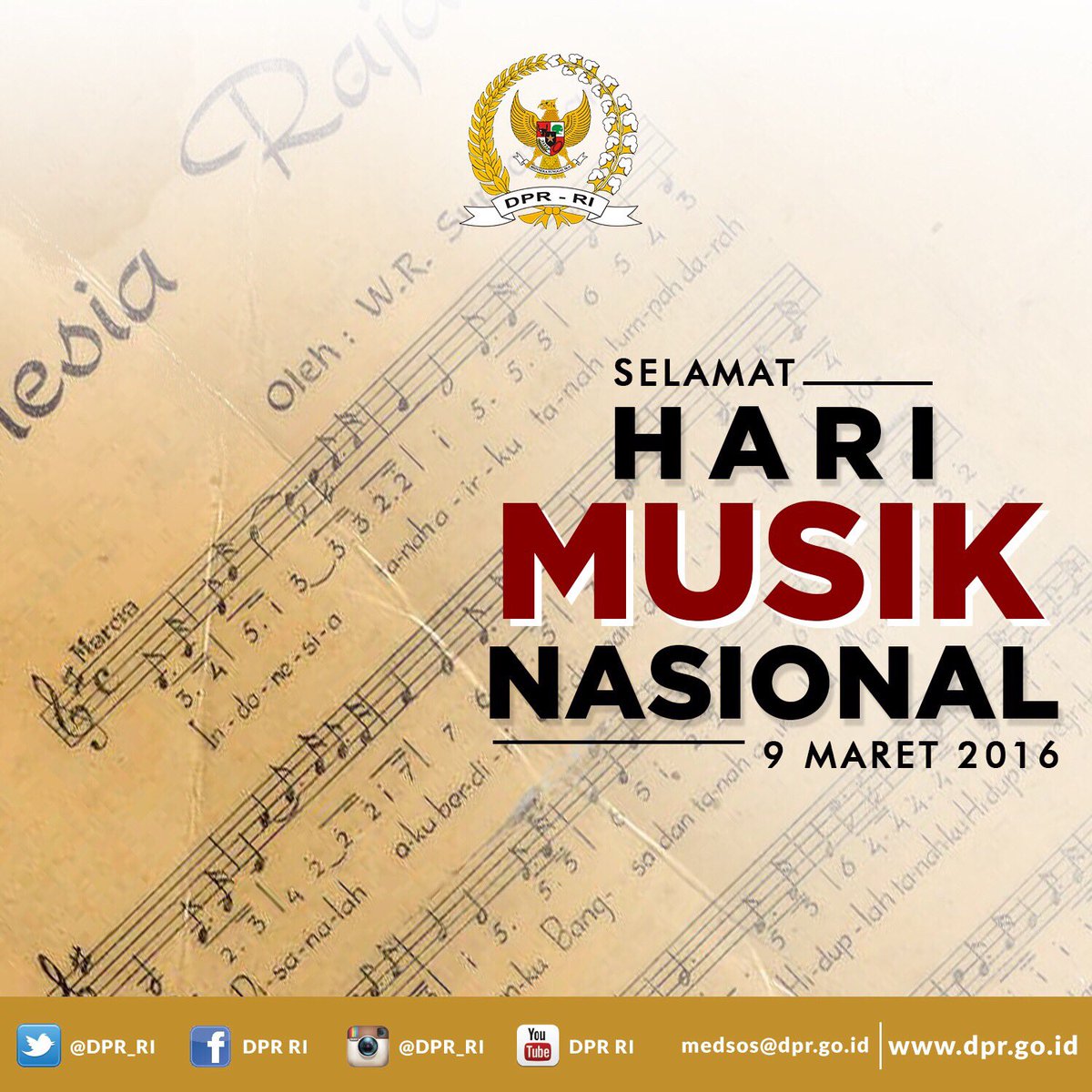 DPR_RI's tweet image. Selamat #HariMusikNasional, cintai dan dukung terus karya musik anak bangsa. Jaya terus musik nasional.