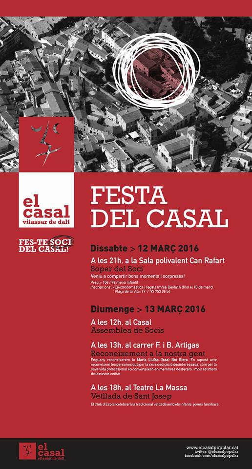 elcasalpopular's tweet photo. Dissabte i diumenge: FESTA DEL CASAL!
-Sopar del soci
-Assemblea
-Reconeixement
-Vetllada de St Josep @ClubdEsplai https://t.co/tCZzN4zDAz