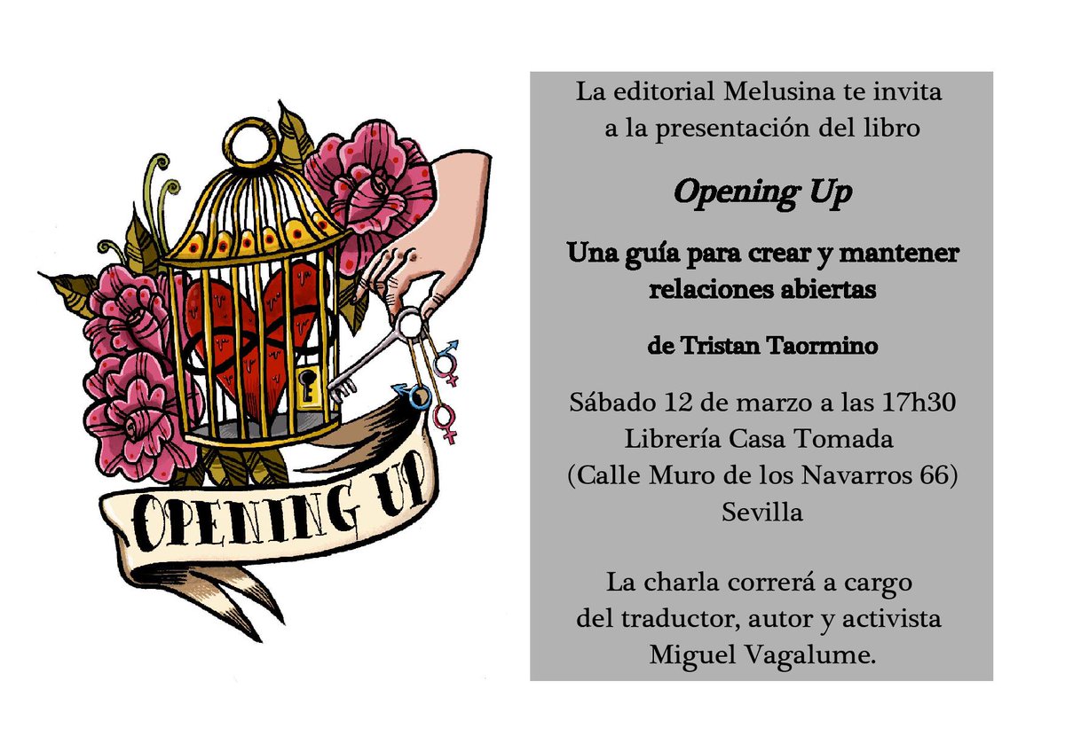 melusinaed's tweet photo. ¡Este sábado, @lamoscacojonera presenta @openingup_es en la librería @enlacasatomada! #poliamor @udllibros https://t.co/55bxxntnW0