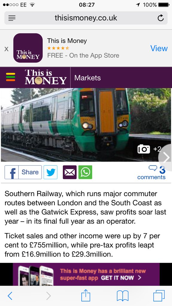 FreyaJaneG's tweet photo. So @SouthernRailUK - your company's profits get higher while service gets worse #bullshit #privatisationdoesntwork https://t.co/0AU961f4m5