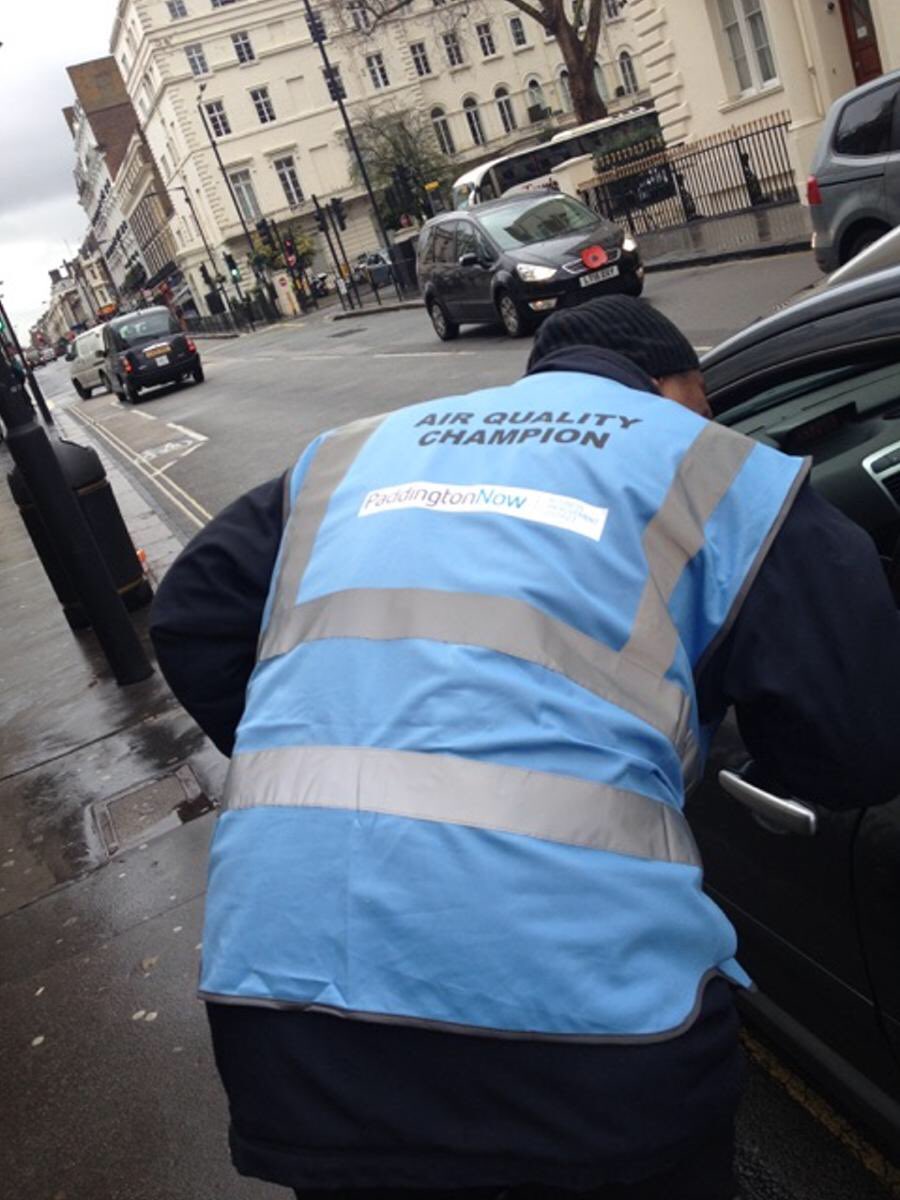 Volunteer Adrian talking to drivers in #Paddington about #NoIdling Clean Air Action campaign