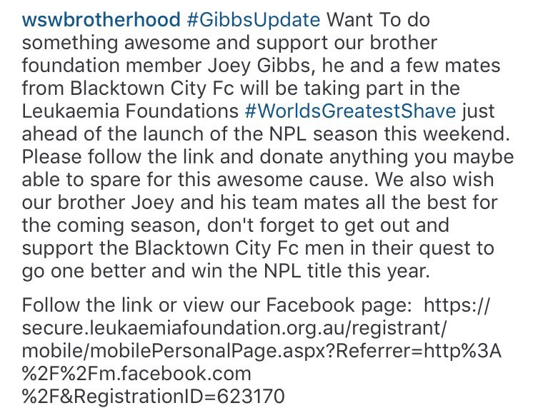 WSWBrotherhood's tweet photo. #GibbsUpdate Want To do something awesome and support our brother @JGIBBS10SBBIGJ #WorldsGreatestShave #WSWBHD https://t.co/YnGngo888v