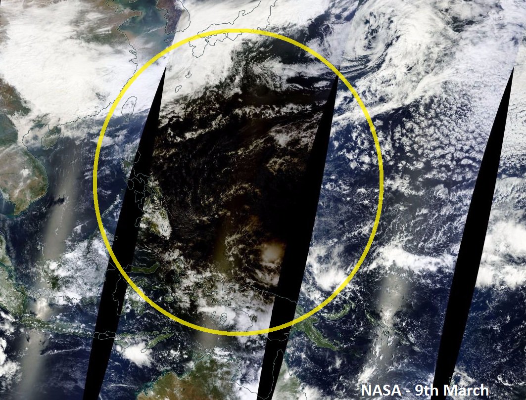 bbcweather's tweet image. You can see the darkening of the skies to the NE of Indonesia during #Eclipse2016 yesterday, captured by NASA. Jo
