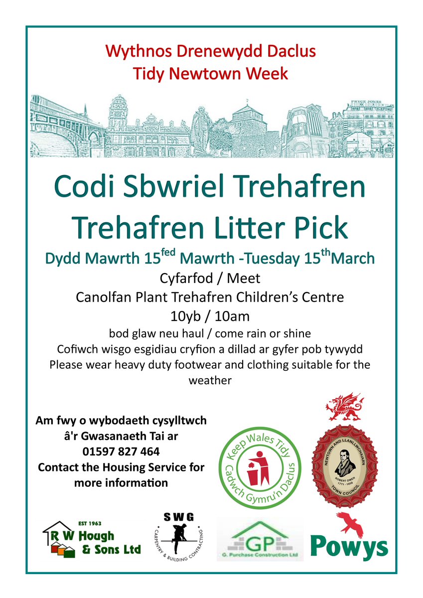 NewtownCouncil's tweet photo. Groups are getting involved next week. Register your group with us! See the poster for the Trehafren Estate cleanup! https://t.co/99fwUFJKFy