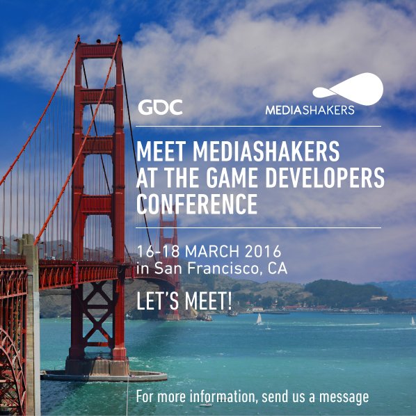 Mediashakers's tweet photo. Meet MediaShakers at the GDC from March 16-18 in San Francisco, CA. Looking forward to seeing you there! #GDC2016 https://t.co/jL5fmRKqm1