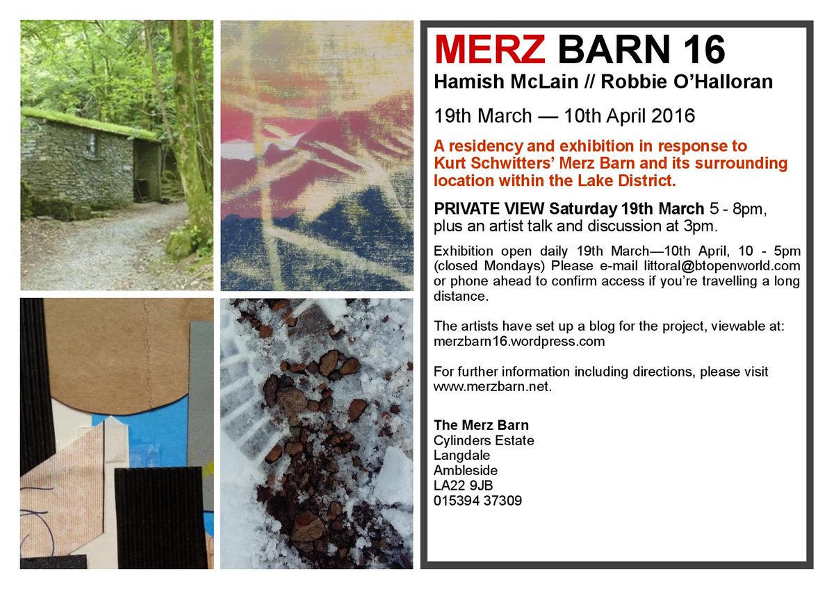 hmclain49's tweet photo. @YourAmbleside Looking forward to our exhibition @merzbarn opening March 19th, 5-8pm. Artist talk 3pm. All welcome. https://t.co/Qmqlqdw2dy