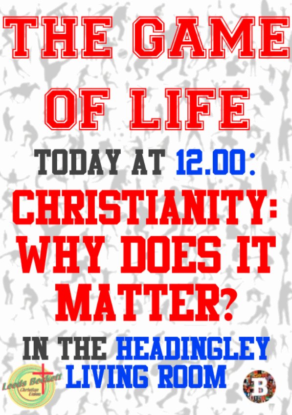 LeedsBeckettCU's tweet photo. Today 12-1 in the Living Room we'll be answering the question Christianity-Why does it matter? @leedsbeckett #cunews https://t.co/vLJEwAS2Nm