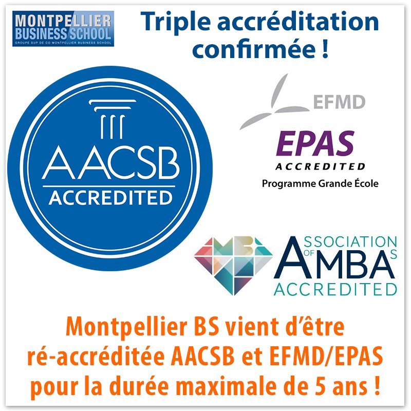 #GoodNews Accréditations <a href="/AACSB/">AACSB</a> and EPAS-<a href="/EFMDNews/">EFMD News</a> renouvelées pour 5 ans @Montpellier_BS > bit.ly/1QLaJWT