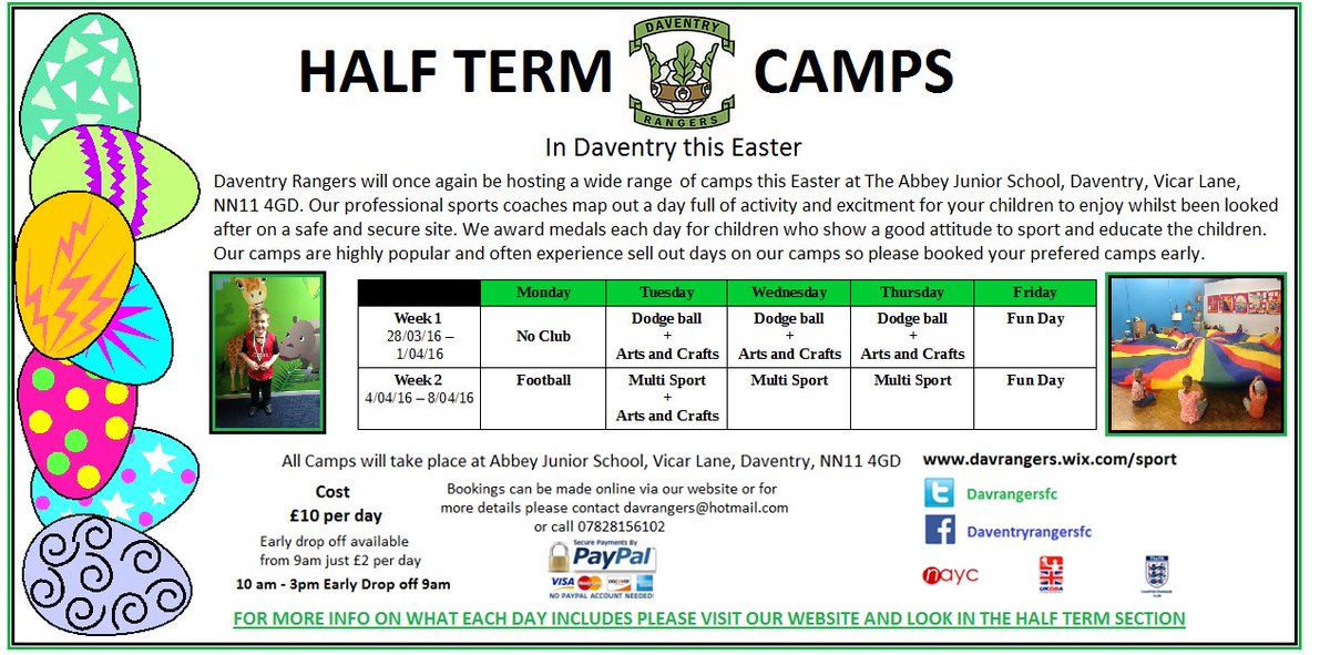 davrangersfc's tweet photo. Spaces still available on Rangers Camps this Easter half term @DxGusher @DavTownCouncil @chhcalling @DaventryDC https://t.co/lIk9RWC3Qe