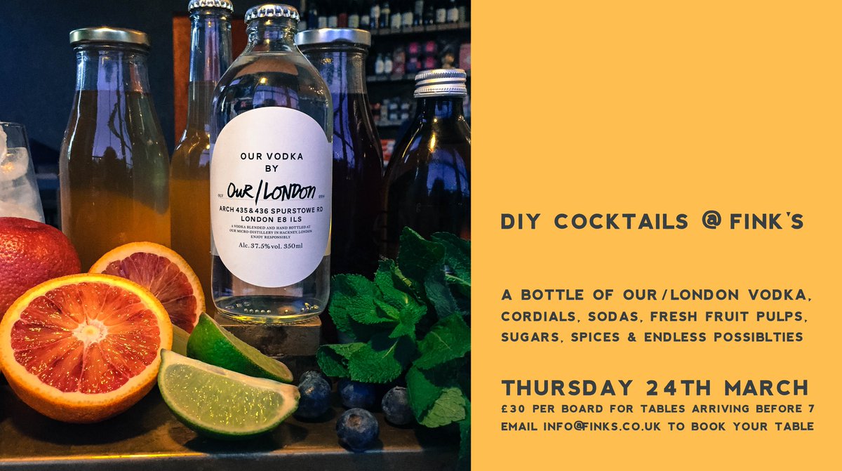 FinksLondon's tweet image. Vodka! Fun! Joy! Thursday 24th! DIY cocktails at Fink's with our pals @Ourlondonvodka