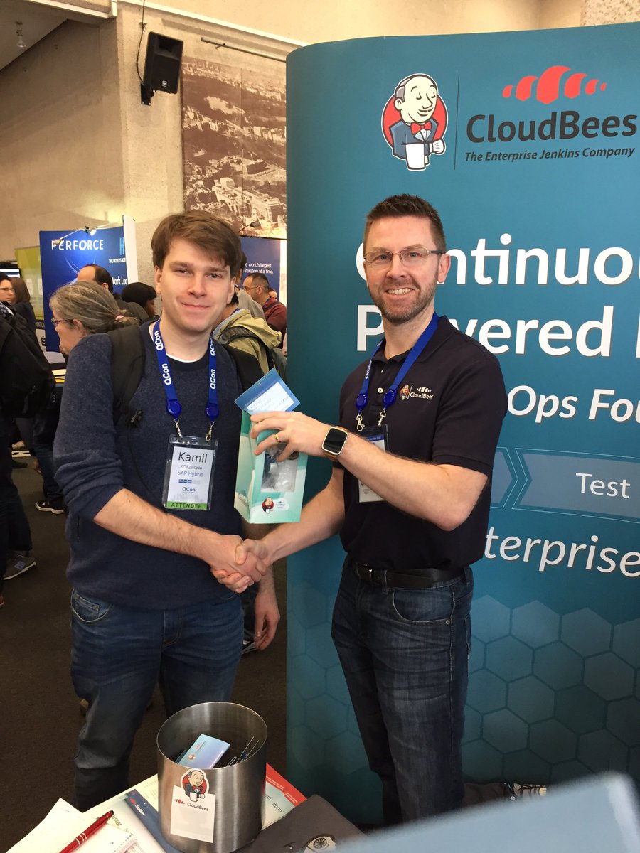 Congratulations Kamil on winning a  #jenkins butler on the <a href="/CloudBees/">CloudBees</a> stand at #qconlondon