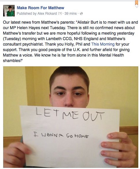 alexrickard1's tweet photo. News from Matthew's parents today https://t.co/jvsxVALaCn
@Rainshine68 @isabelle241212 #autisticprison #autism https://t.co/UhKNV2Yrfj