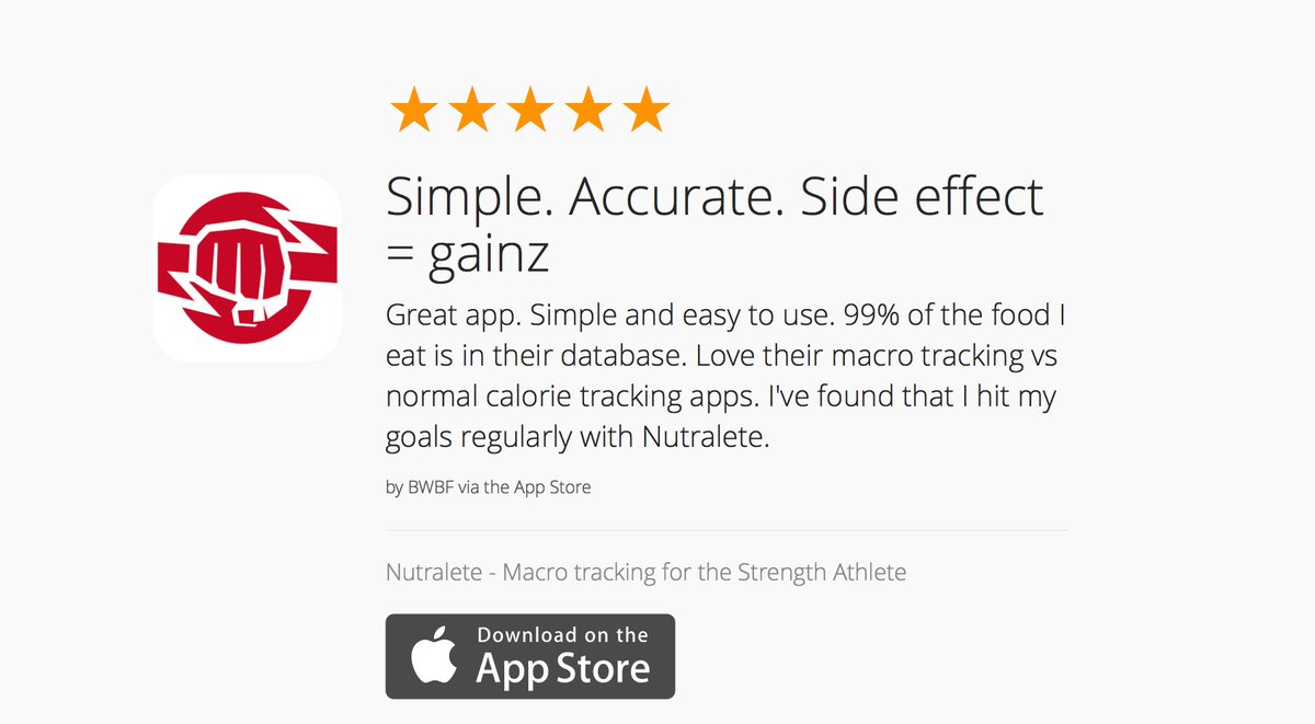 Nutralete's tweet photo. First review on the App Store. Lots of love from our clients, and we promise to always give you just as much back https://t.co/41xFo8DmuD