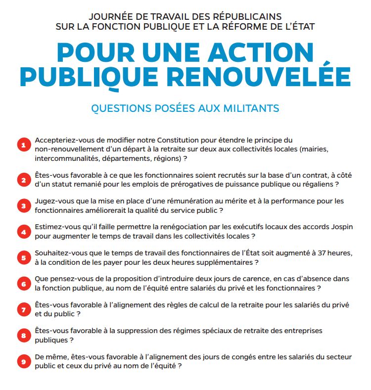 lesRepublicains's tweet photo. Voici les 9 questions auxquelles nos militants vont répondre à partir de 18h. #FonctionPublique #RéformedelEtat https://t.co/DUVtJMkMUh