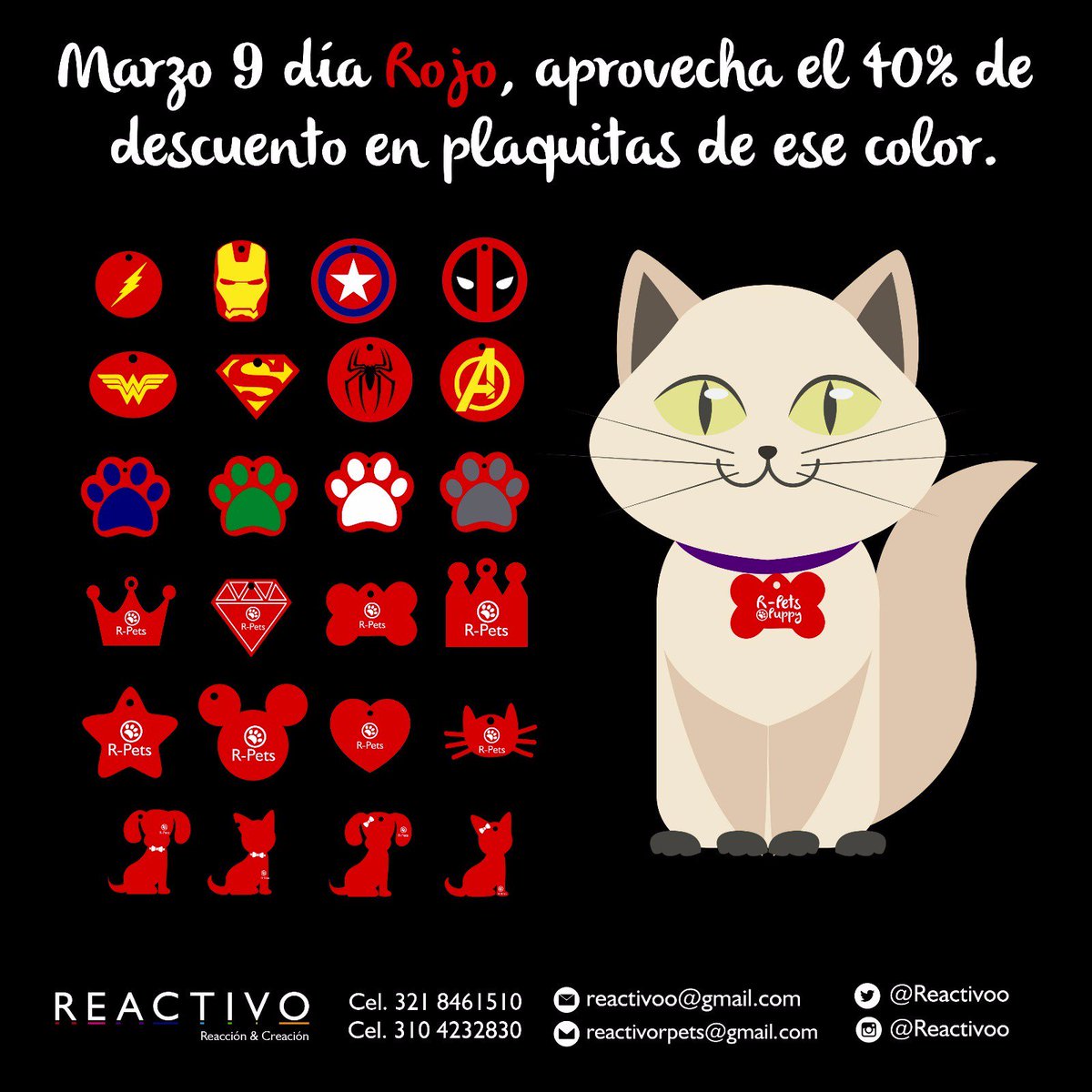 reactivorpets's tweet photo. #DíaRojo Súper Descuento en plaquitas de identifiicación ¡No pierdas tu peludito! #HaciendoColitasFelices #Calico https://t.co/vSMnWHBRPe