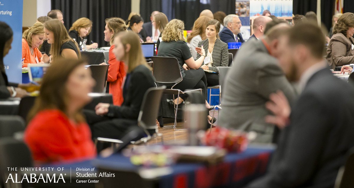 UACareerCenter's tweet photo. PHOTOS: Here's what Education Interview Day (going on now) looks like. Join us! We're in the ballroom till 3. #UAEID https://t.co/Wj1pvsBuXP