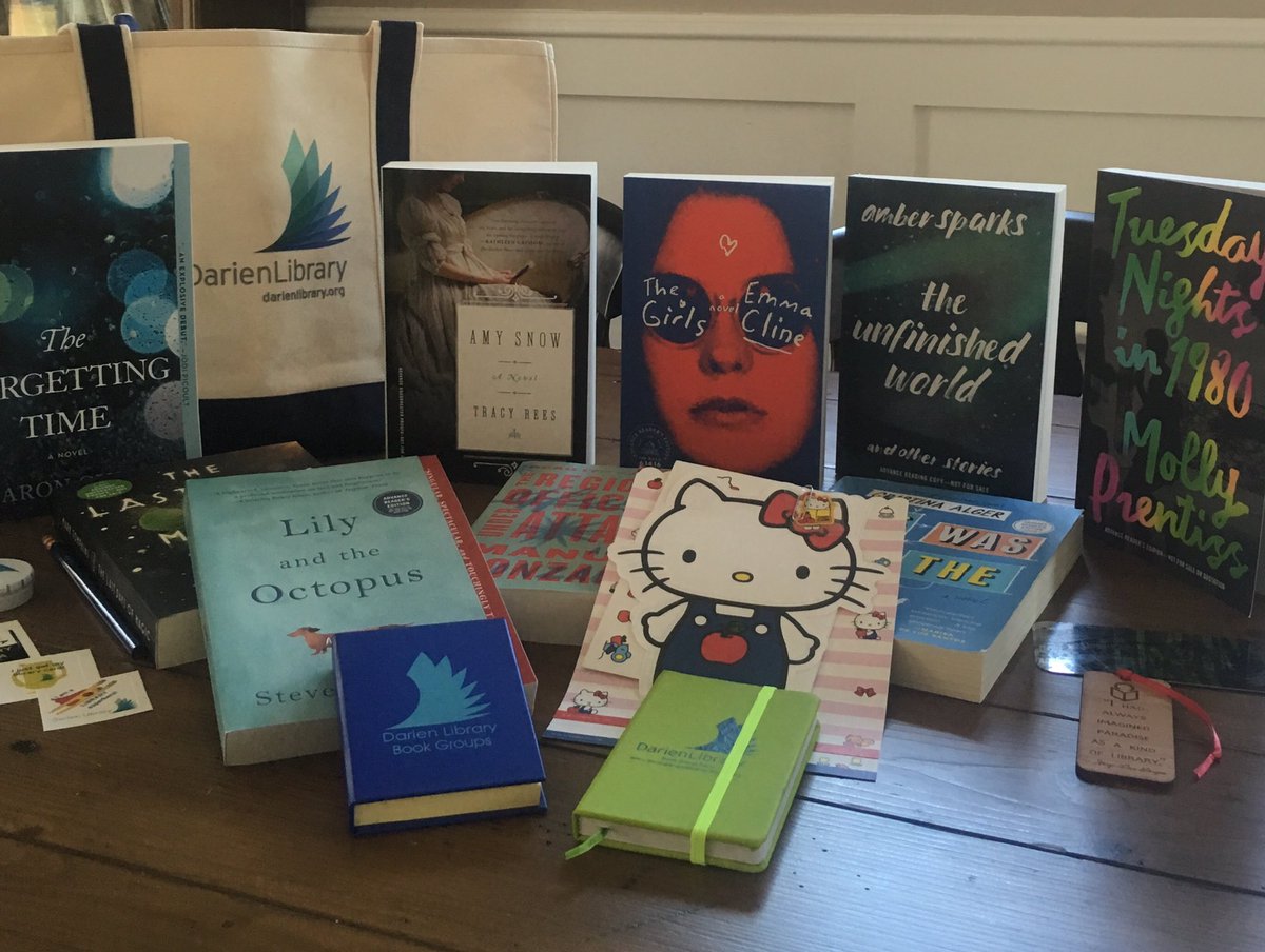 SBrownNeumann's tweet photo. Wow! I am the 3,00th follower of @darienlibrary ! Check out this amazing gift bag they gave me. Thank you!! https://t.co/dwUPMQswem