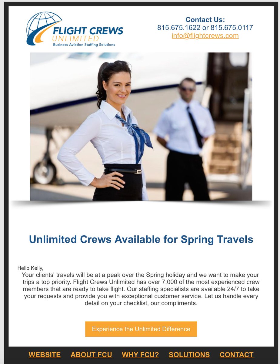 NatalieTolomeo's tweet image. @FlightCrews4U #FlightCrews #UnlimitedCrews #CREWScontrol #SpringBreak2016 #SpringTravels #BizAv #NBAA #FCU