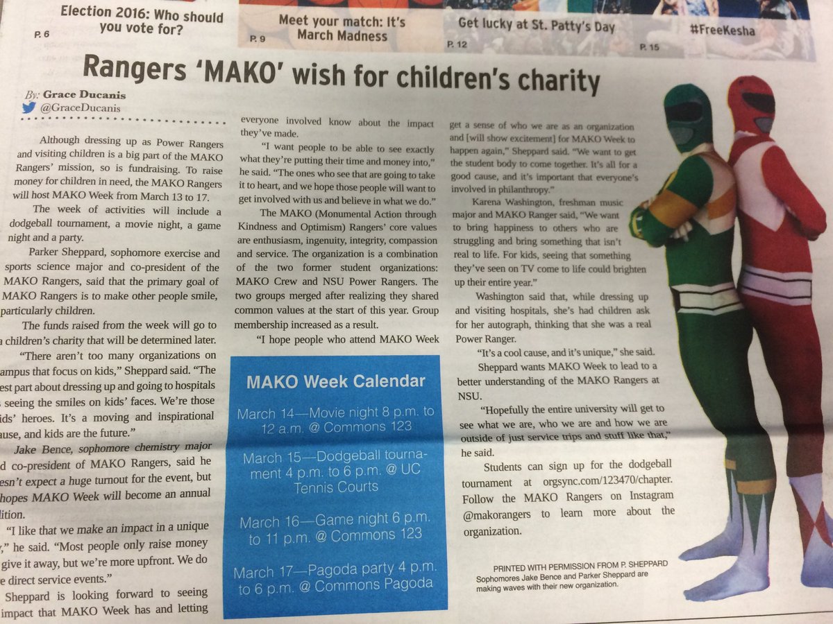 TheCurrentNSU's tweet photo. Superheroes in more ways than one! @makorangers @graceducanis #makoweek https://t.co/nstZFmm2UO 🎗✨ https://t.co/b2LiQ3Vf7d