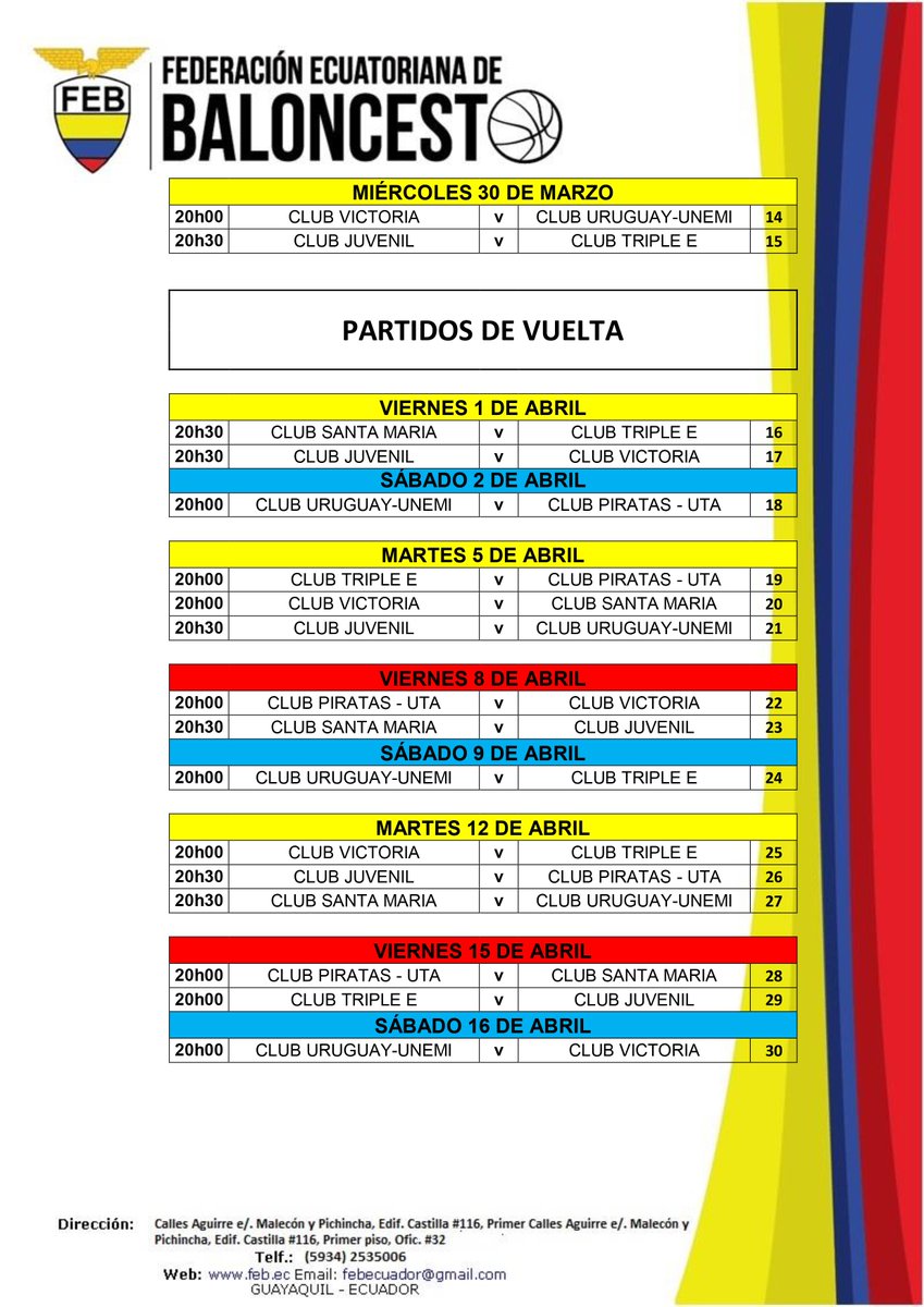 FebEcuador's tweet photo. Calendario de la @LigaBaloncesto #femenina 2016. Copa @DIRECTVEcuador https://t.co/KBucZlUkuT