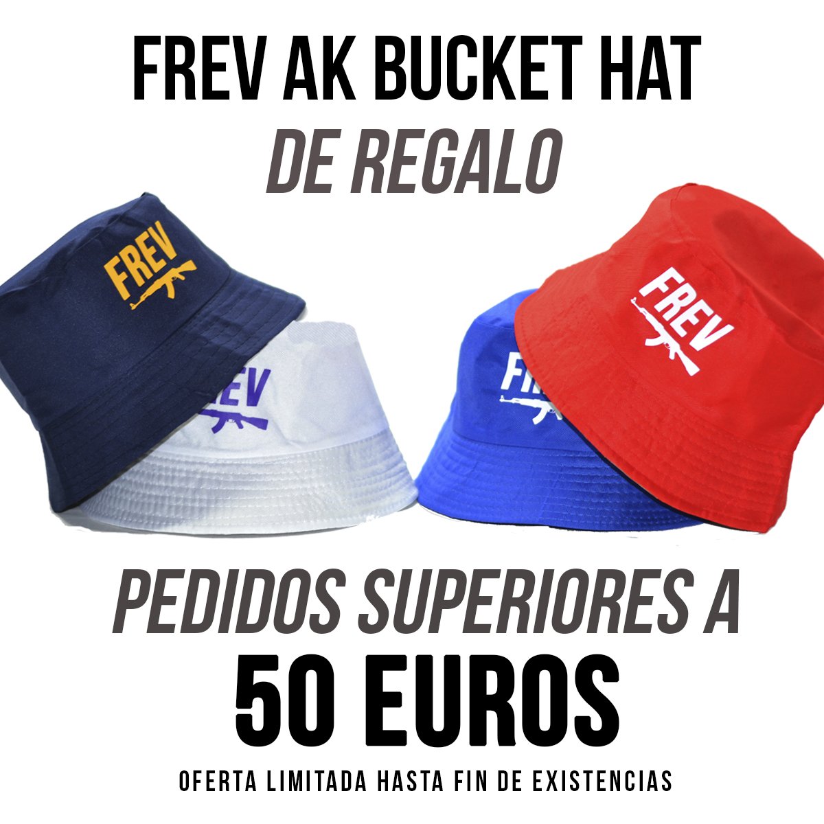 FrevClothing's tweet photo. Por cada pedido superior a 50 euros te llevarás uno de estos 4 Frev ak bucket hats de regalo
https://t.co/SXMCQNN8Tt https://t.co/wBsWuDpmk2