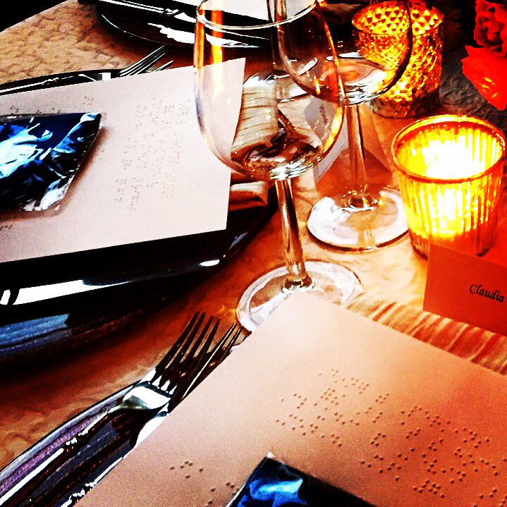Braille menus, blindfolded guests  Perkins School for the Blind last night #touchsmelltaste #helenkeller #gratitude