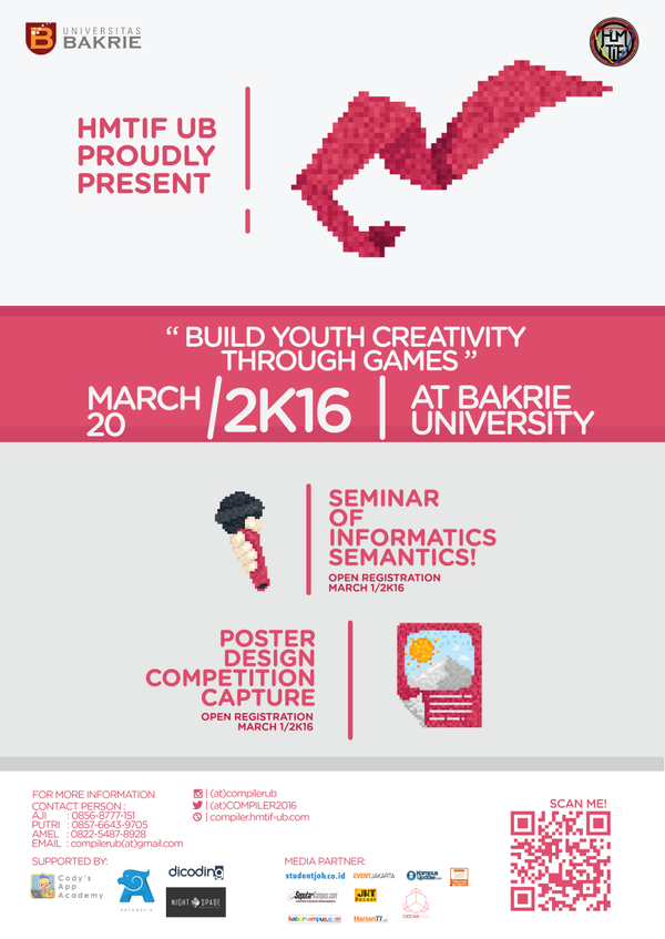 IDstudentjob's tweet photo. Anak SMA/MA/K? Mahasiwa? Tertarik dg dunia IT? Yuk ikuti Kompetisi dan Seminar #COMPILER2016 https://t.co/kY2rtfQt3h https://t.co/pwnIm3vZAA