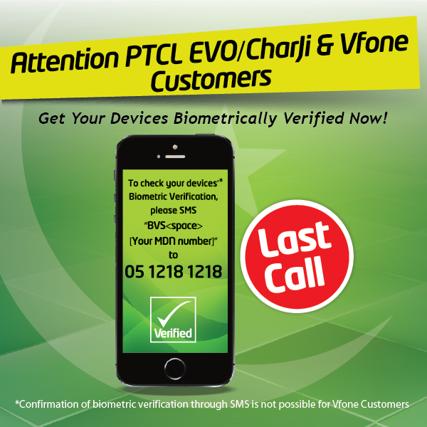 PTCLOfficial's tweet photo. Please confirm your #BiometricVerification for #EVO, #CharJi and #VFone now! https://t.co/LYTAPyrMDp