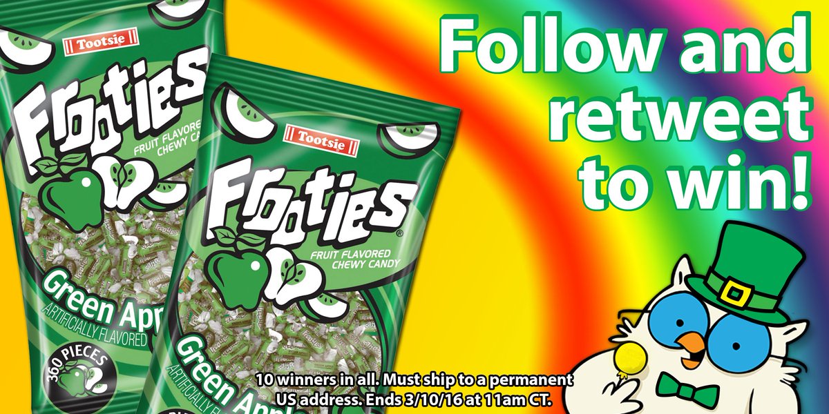 TootsieRoll's tweet photo. #FOLLOW us and #RETWEET this tweet and you could WIN a bag of Green Apple Frooties! #LuckOfTheIrish #Giveaway https://t.co/rcvBwY2N1S