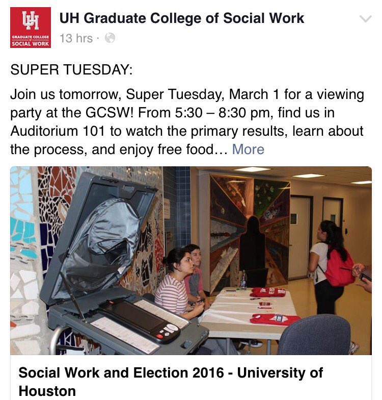 UHGCSWHSA's tweet photo. Join us today for Super Tuesday with other social workers at the viewing party. https://t.co/AdoD9ptBc3