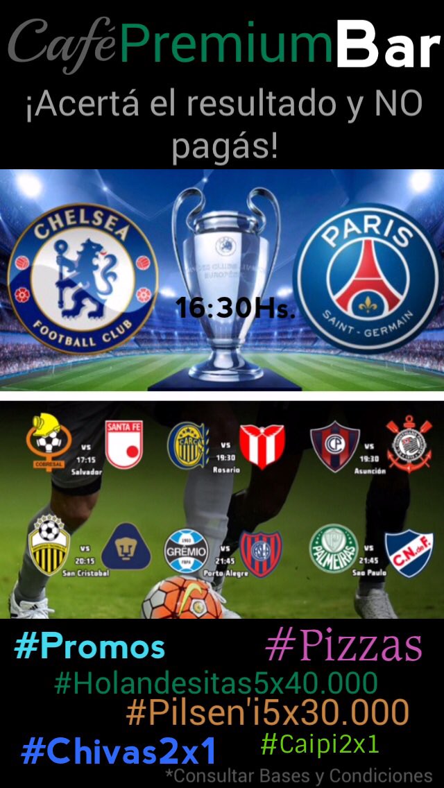 CafePremiumBar's tweet photo. ¡Hoy también hay Fútbol!
 
#Promos de Cervezas

#Pizzetas

Además:

¡Si acertás los resultados; NO pagás! https://t.co/VyAqBtrLj9