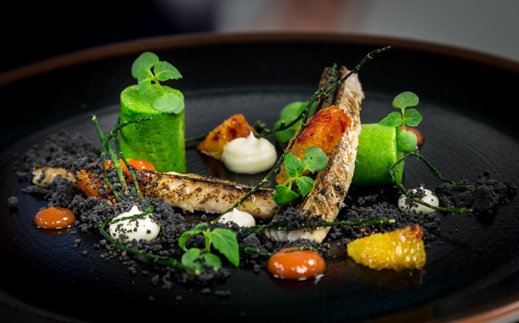 Mackerel,parsley mousse,root,blood orange,shisho &amp; olive@ASRPhotography <a href="/Cat_Frenchie/">Cathy D</a> #fish #herby #lunch #colourful