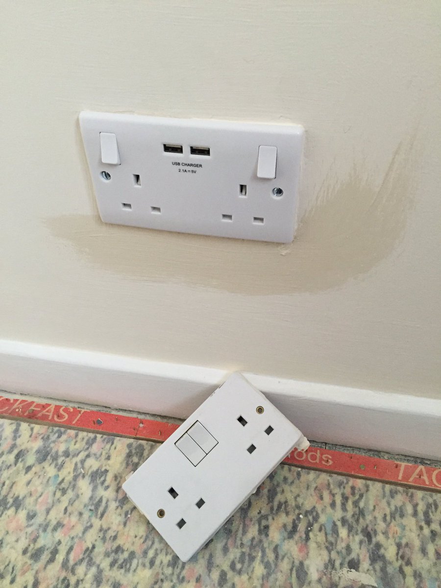 AlrowServices's tweet photo. Part of our #minirefurb we are fitting USB double sockets to cut down on dodgy phone/pad chargers & fire risk. https://t.co/U3YpZWtUcM