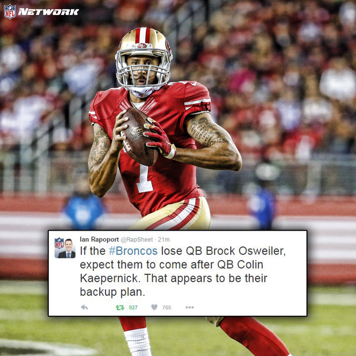 nflnetwork's tweet photo. Broncos...&amp; Colin Kaepernick? https://t.co/einX99rwkR