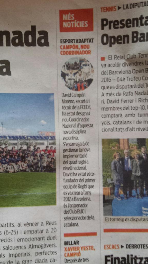 RT <a href="/fcedf_/">FCEDF</a>: David Campón, nou coordinador nacional de rugbi, avui a <a href="/sport/">Diario SPORT</a> via <a href="/UFECcat/">Unió de Federacions Esportives de Catalunya</a> <a href="/QRBARCELONA/">BUC Wheelchair Rugby</a>