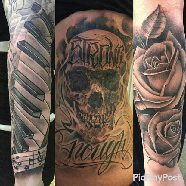 Ink Latino On Twitter Triple Play By Fonzy Greaskull Tattoo Ink